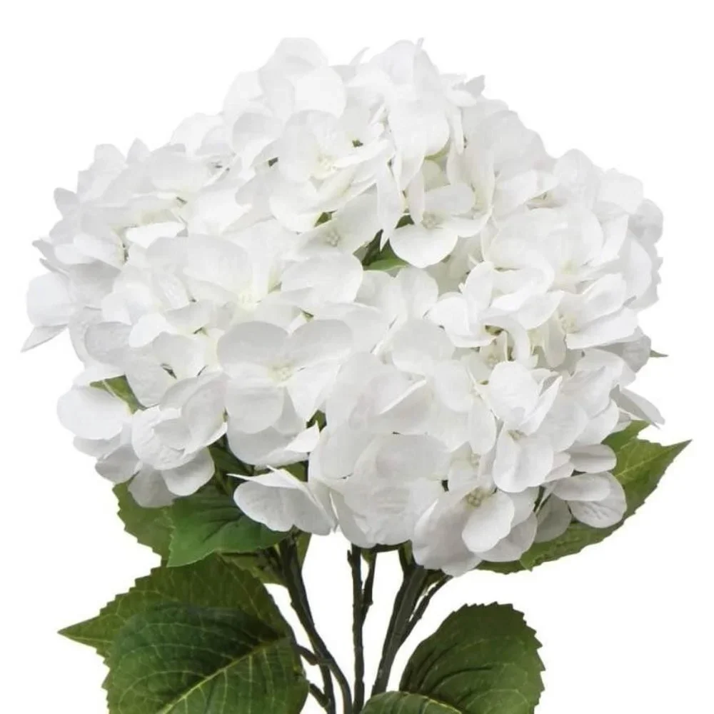15 piece | White Hydrangeas Flowers w/ stems & Leaves Wedding Party Bouquet Cent